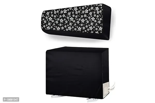 The Furnishing Tree Split AC cover for indoor and outdoor unit of 2 ton waterproof and dustproof Black and white floral pattern