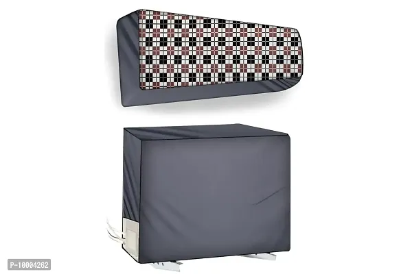 The Furnishing Tree Split AC Cover set of Indoor and Outdoor Unit used for 1 Ton Amazon Basics ?SOL12FS3 Checkered Pattern Grey on Grey base