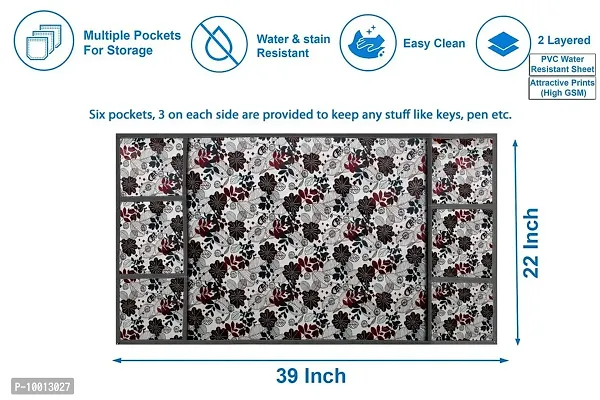 The Furnishing Tree Waterproof Fridge Top Cover with 6 pockets LxW 22x39 Inch Traditional Pattern Cream, Wipeable-thumb4