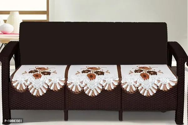 The Furnishing Tree Cotton Floral Knitted Pattern 3 Pieces Bottom only 3 Seater Sofa Cover Set Coffee