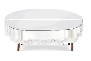 The Furnishing Tree Round Shaped 4 Seater Transparent Table Cover WxL 60x60 inches 0.15 mm Thickness with White Lace-thumb1