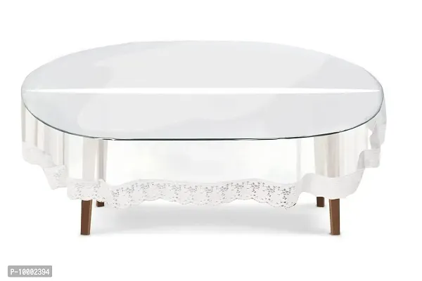 The Furnishing Tree Round Shaped 4 Seater Transparent Table Cover WxL 60x60 inches 0.15 mm Thickness with White Lace-thumb2