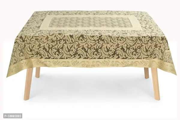 The Furnishing Tree 100 % Cotton Table Cover Traditional Pattern for 6 Seater Table (60x90 inches) Mustard Color with 0.15 mm Transparent PVC Protector