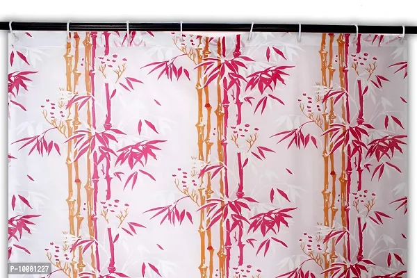 The Furnishing Tree Shower Curtains 7 feet Height 4.5 feet Width Pink Color Bamboo Branches Pattern with 8 Hooks-thumb2