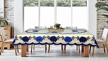 The Furnishing Tree 100 % Cotton Table Cover Floral Pattern for 6 Seater Table (60x90 inches) Blue & Navy Blue Color with 0.15 mm Transparent PVC Protector-thumb1