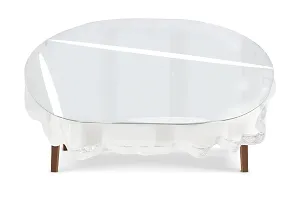 The Furnishing Tree Oval Shaped 12 Seater Transparent Table Cover WxL 60x140 inches 0.15 mm Thickness with Silver Lace-thumb4