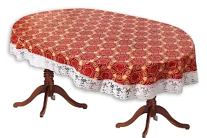 The Furnishing Tree Oval Shaped 10 Seater Table Cover WxL 60x120 inches with White Border lace-thumb1