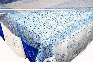 The Furnishing Tree 100 % Cotton Table Cover Floral Pattern for 6 Seater Table (60x90 inches) Blue & White Color with 0.15 mm Transparent PVC Protector-thumb2