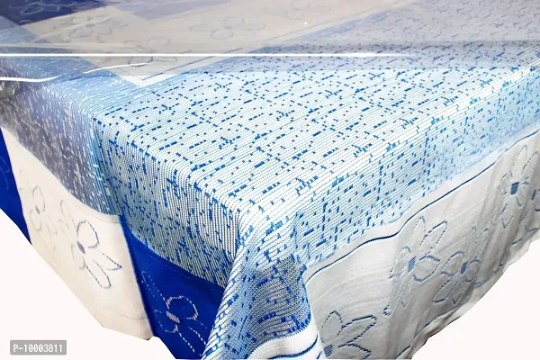 The Furnishing Tree 100 % Cotton Table Cover Floral Pattern for 6 Seater Table (60x90 inches) Blue & White Color with 0.15 mm Transparent PVC Protector-thumb3