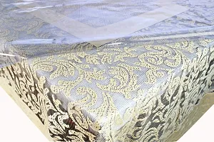 The Furnishing Tree 100 % Cotton Table Cover Traditional Pattern for 6 Seater Table (60x90 inches) Mustard Color with 0.15 mm Transparent PVC Protector-thumb2