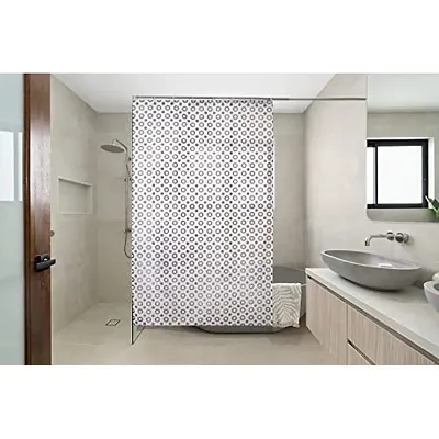 The Furnishing Tree Shower Curtains 7 feet Height 4.5 feet Width Grey Color Geometric Pattern with 8 Hooks