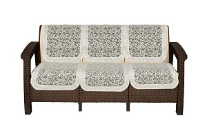 The Furnishing Tree Cotton Floral Knitted Pattern 6 Pieces 3 Seater Sofa Cover Set Offwhite-thumb1