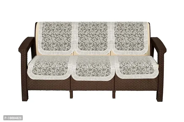 The Furnishing Tree Cotton Floral Knitted Pattern 6 Pieces 3 Seater Sofa Cover Set Offwhite-thumb2