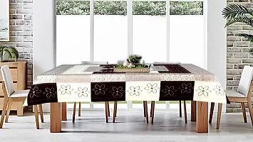 The Furnishing Tree 100 % Cotton Table Cover Floral Pattern for Center Table (40x60 inches) Cream & Brown Color with 0.15 mm Transparent PVC Protector-thumb1