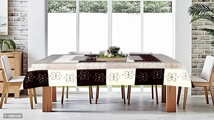 The Furnishing Tree 100 % Cotton Table Cover Floral Pattern for Center Table (40x60 inches) Cream & Brown Color with 0.15 mm Transparent PVC Protector-thumb2