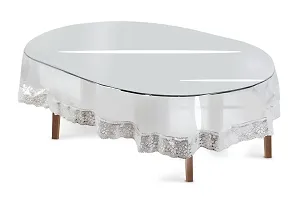 The Furnishing Tree Oval Shaped 12 Seater Transparent Table Cover WxL 60x140 inches 0.15 mm Thickness with Silver Lace-thumb2