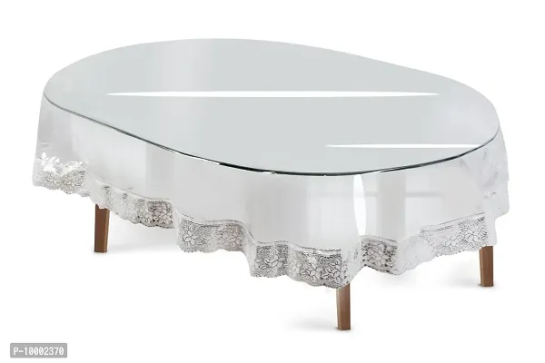 The Furnishing Tree Oval Shaped 12 Seater Transparent Table Cover WxL 60x140 inches 0.15 mm Thickness with Silver Lace-thumb3