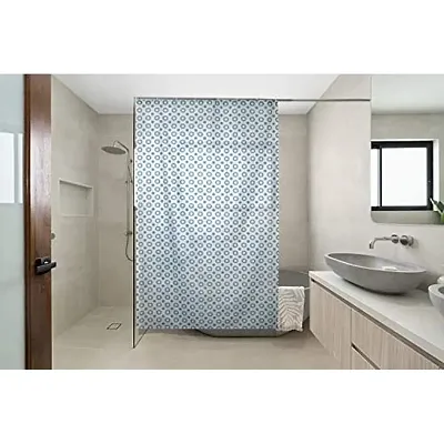 The Furnishing Tree Shower Curtains 7 feet Height 4.5 feet Width Blue Color Geometric Pattern Set of Two with 16 Hooks