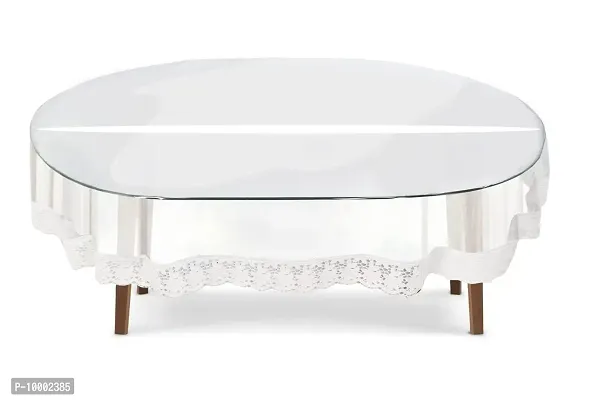 The Furnishing Tree Round Shaped Center Transparent Table Cover WxL 48x48 inches 0.15 mm Thickness with White Lace-thumb2