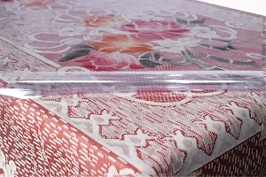 The Furnishing Tree 100 % Cotton Table Cover Floral Pattern for Center Table (40x60 inches) Red & Orange Color with 0.15 mm Transparent PVC Protector-thumb2