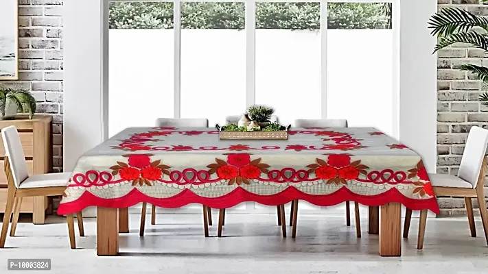 The Furnishing Tree 100 % Cotton Table Cover Floral Pattern for 6 Seater Table (60x90 inches) Red & Pink Color-thumb2