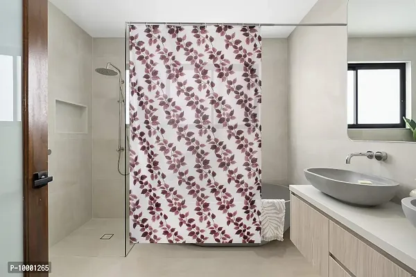 The Furnishing Tree Shower Curtains 7 feet Height 4.5 feet Width Brown Color String of Leaves Pattern Set of Two with 16 Hooks-thumb0