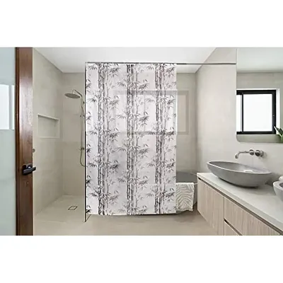 The Furnishing Tree Shower Curtains 7 feet Height 4.5 feet Width Grey Color Bamboo Branches Pattern Set of Two with 16 Hooks