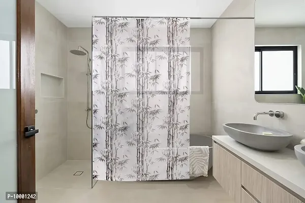 The Furnishing Tree Shower Curtains 7 feet Height 4.5 feet Width Grey Color Bamboo Branches Pattern Set of Two with 16 Hooks-thumb0