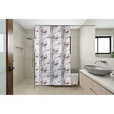 The Furnishing Tree Shower Curtains 7 feet Height 4.5 feet Width Brown Color Bamboo Branches Pattern with 8 Hooks