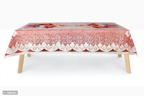 The Furnishing Tree 100 % Cotton Table Cover Floral Pattern for Center Table (40x60 inches) Red & Orange Color with 0.15 mm Transparent PVC Protector