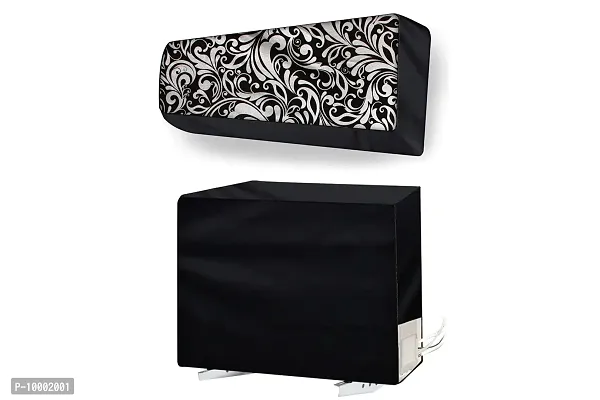 The Furnishing Tree Split AC cover for indoor and outdoor unit of 1 ton waterproof and dustproof Black leaves and floral pattern