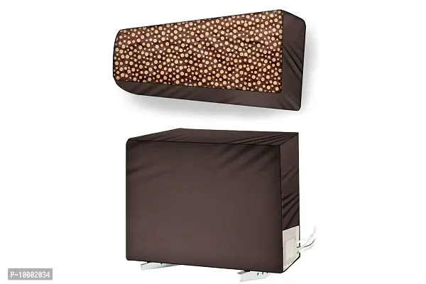 The Furnishing Tree Split AC cover for indoor and outdoor unit of 1 ton waterproof and dustproof Brown Different polka dots pattern-thumb0