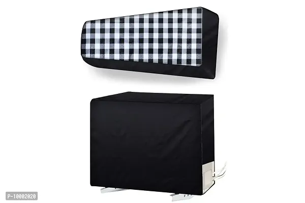 The Furnishing Tree Split AC cover for indoor and outdoor unit of 1.5 ton waterproof and dustproof Black Gingham Check pattern