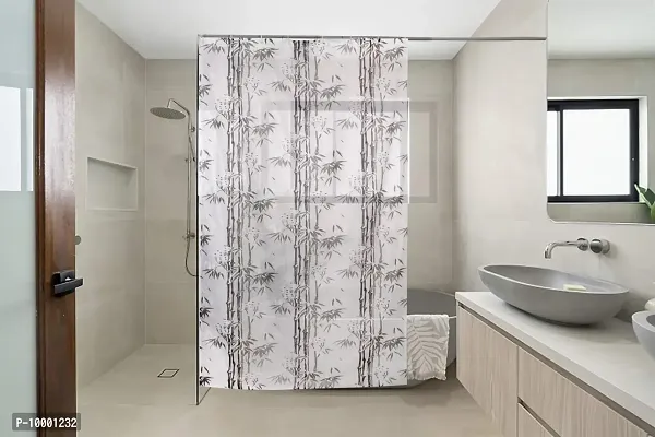 The Furnishing Tree Shower Curtains 7 feet Height 4.5 feet Width Grey Color Bamboo Branches Pattern with 8 Hooks-thumb0