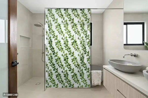 The Furnishing Tree Shower Curtains 7 feet Height 4.5 feet Width Green Color String of Leaves Pattern with 8 Hooks-thumb0