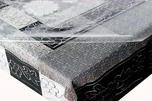 The Furnishing Tree 100 % Cotton Table Cover Floral Pattern for Center Table (40x60 inches) Black & White Color with 0.15 mm Transparent PVC Protector-thumb2