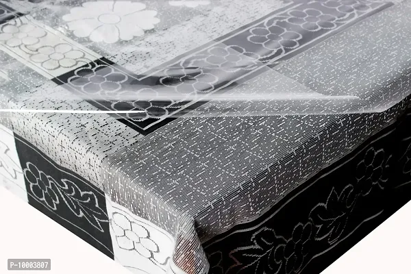 The Furnishing Tree 100 % Cotton Table Cover Floral Pattern for Center Table (40x60 inches) Black & White Color with 0.15 mm Transparent PVC Protector-thumb3