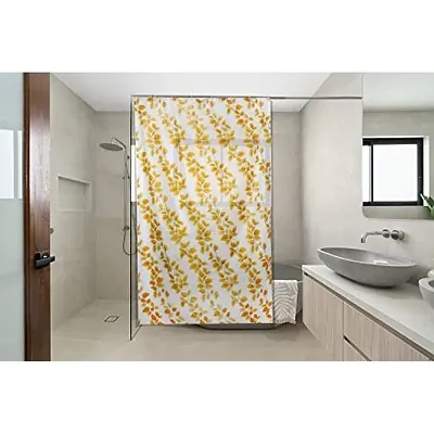 The Furnishing Tree Shower Curtains 7 feet Height 4.5 feet Width Yellow Color String of Leaves Pattern with 8 Hooks