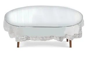 The Furnishing Tree Oval Shaped 12 Seater Transparent Table Cover WxL 60x140 inches 0.15 mm Thickness with Silver Lace-thumb1