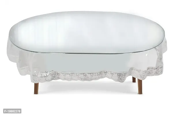 The Furnishing Tree Oval Shaped 12 Seater Transparent Table Cover WxL 60x140 inches 0.15 mm Thickness with Silver Lace-thumb2