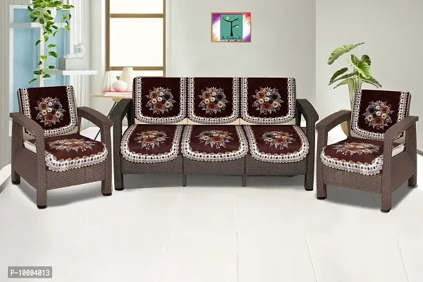 The Furnishing Tree Velvet Floral Pattern 6 Pieces 3 Seater Sofa Cover Set Coffee