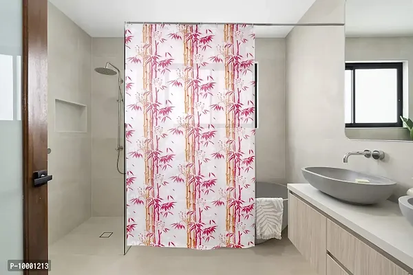 The Furnishing Tree Shower Curtains 7 feet Height 4.5 feet Width Pink Color Bamboo Branches Pattern Set of Two with 16 Hooks-thumb0