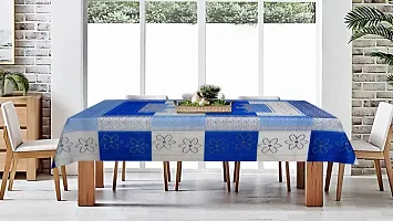 The Furnishing Tree 100 % Cotton Table Cover Floral Pattern for 6 Seater Table (60x90 inches) Blue & White Color-thumb1