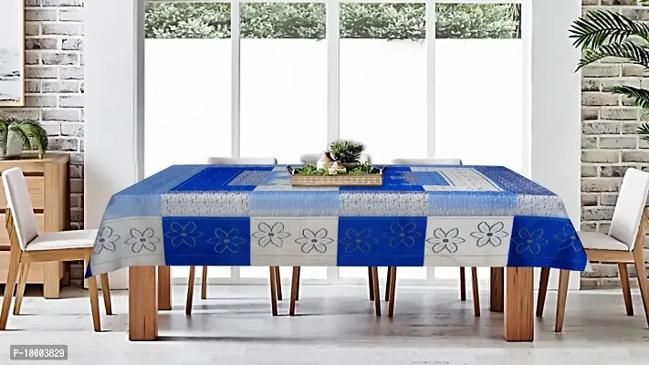 The Furnishing Tree 100 % Cotton Table Cover Floral Pattern for 6 Seater Table (60x90 inches) Blue & White Color-thumb2