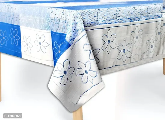 The Furnishing Tree 100 % Cotton Table Cover Floral Pattern for 6 Seater Table (60x90 inches) Blue & White Color-thumb5