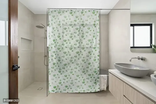 The Furnishing Tree Shower Curtains 7 feet Height 4.5 feet Width Green Color Floral Pattern Set of Two with 16 Hooks-thumb0