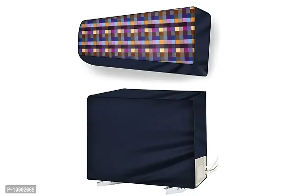 The Furnishing Tree Split AC cover for indoor and outdoor unit of 1 ton waterproof and dustproof Blue Mini Check pattern