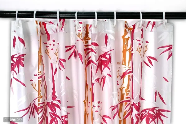The Furnishing Tree Shower Curtains 7 feet Height 4.5 feet Width Pink Color Bamboo Branches Pattern with 8 Hooks-thumb5