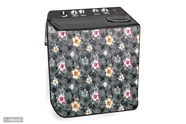 The Furnishing Tree Washing Machine Cover Floral Grey Compatible for GODREJ 8KG Semi-Automatic Top Loading WS EDGE PRO 80 5.0 PB3 MSWRD