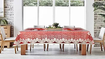 The Furnishing Tree 100 % Cotton Table Cover Floral Pattern for 6 Seater Table (60x90 inches) Red & Orange Color-thumb1